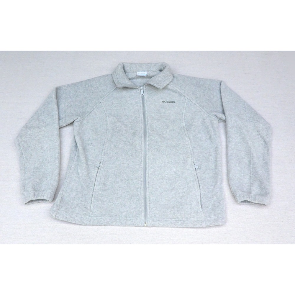 Columbia Womens XL Grey Heather Fleece Full Zip Jacket Drawcord Hem Hand Pockets